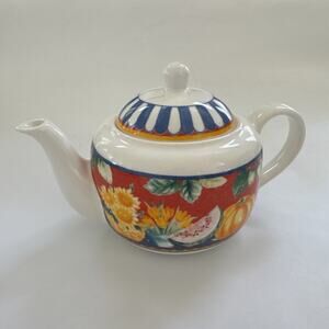 Vintage Vista Alegre Portugal Fruit Porcelain Teapot Fall Harvest Pumpkins